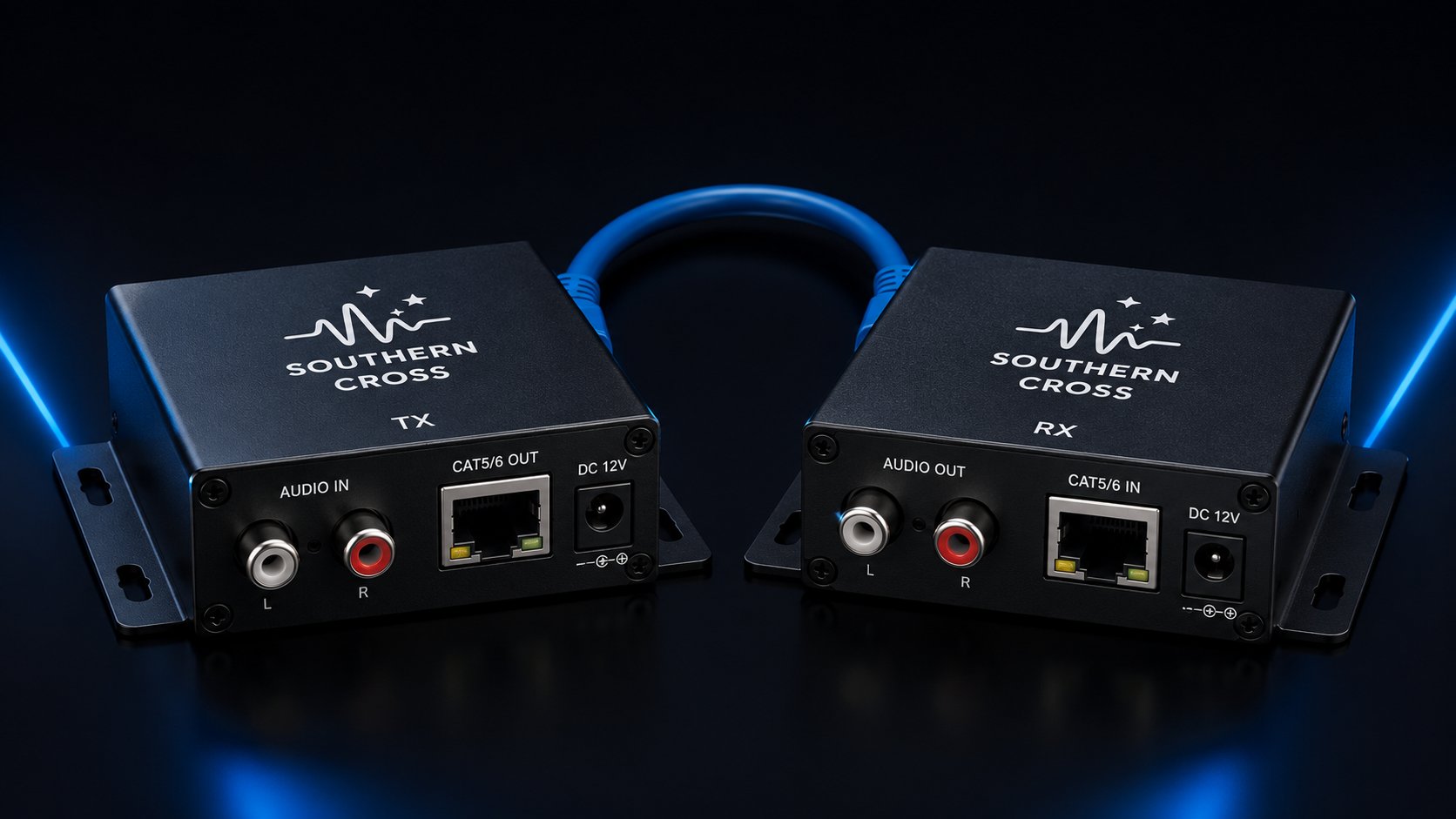 Kit Extensor de Áudio CAT5 Southern Cross com transmissor e receptor